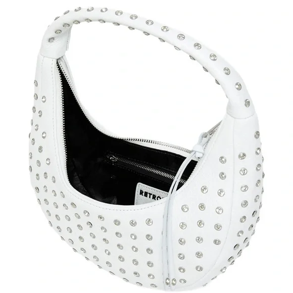 Retrofete White and Silver Hobo Bag with Polka Dot Design